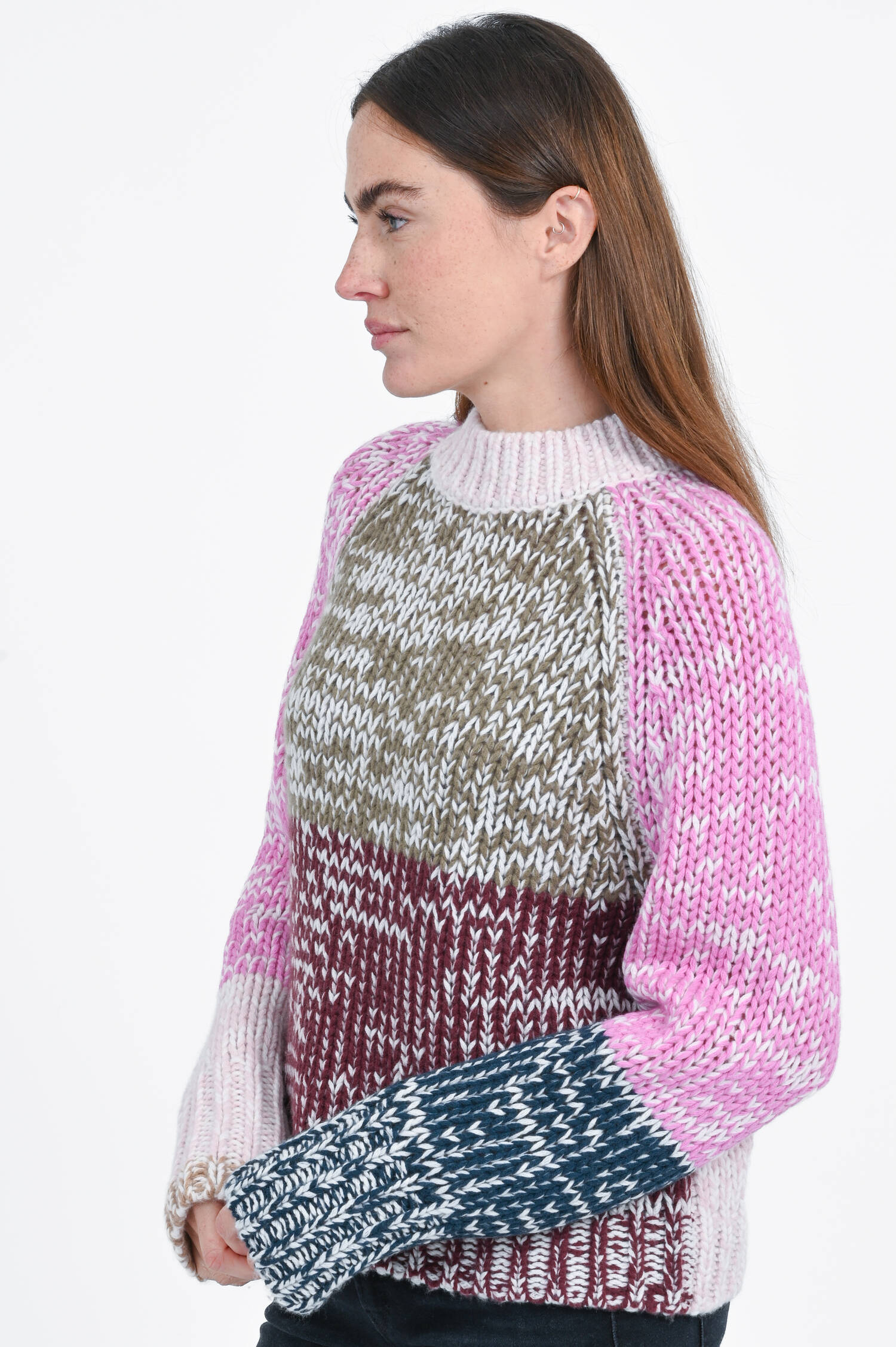 Cashmere-Strickpullover in Pink/Braun/Navy