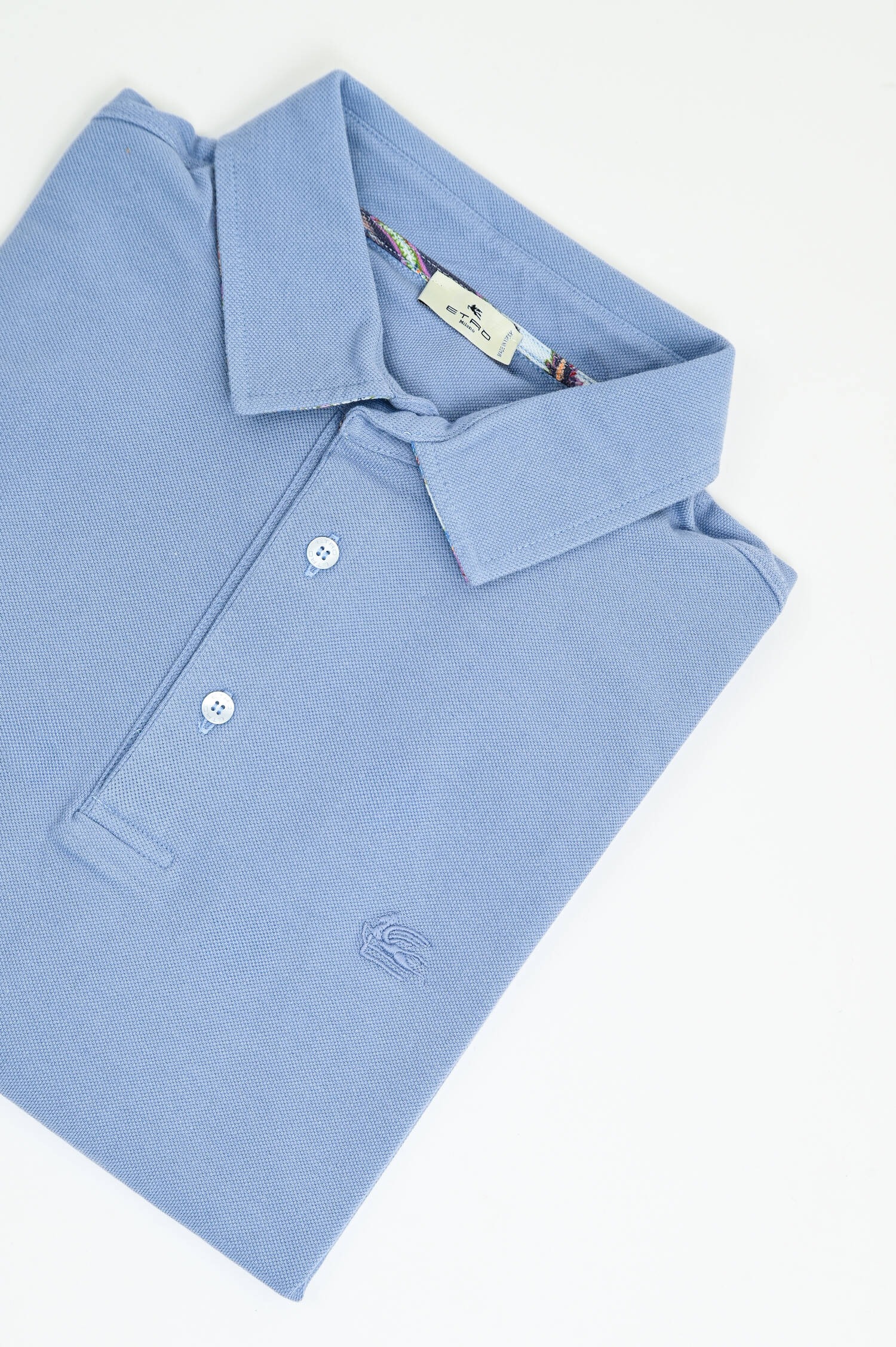 Polo-Shirt mit gemustertem Kragen in Hellblau