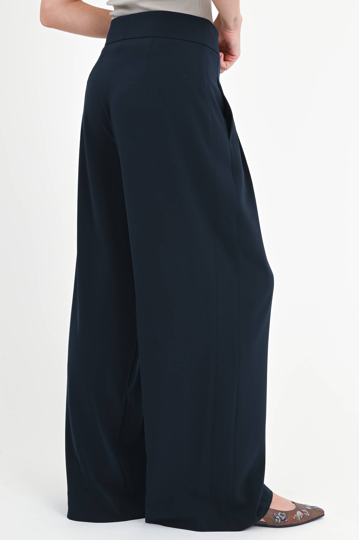 Wide-Leg Hose mit Bundfalten in Navy