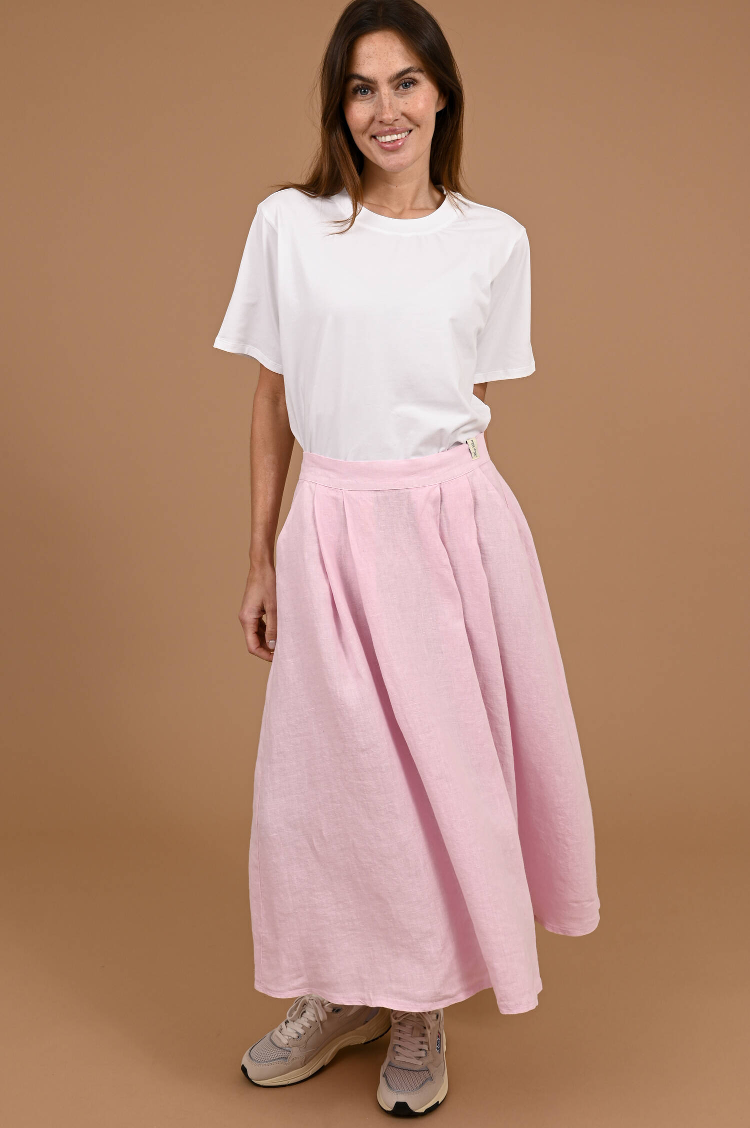 Midi-Leinenrock in Ballettrosa