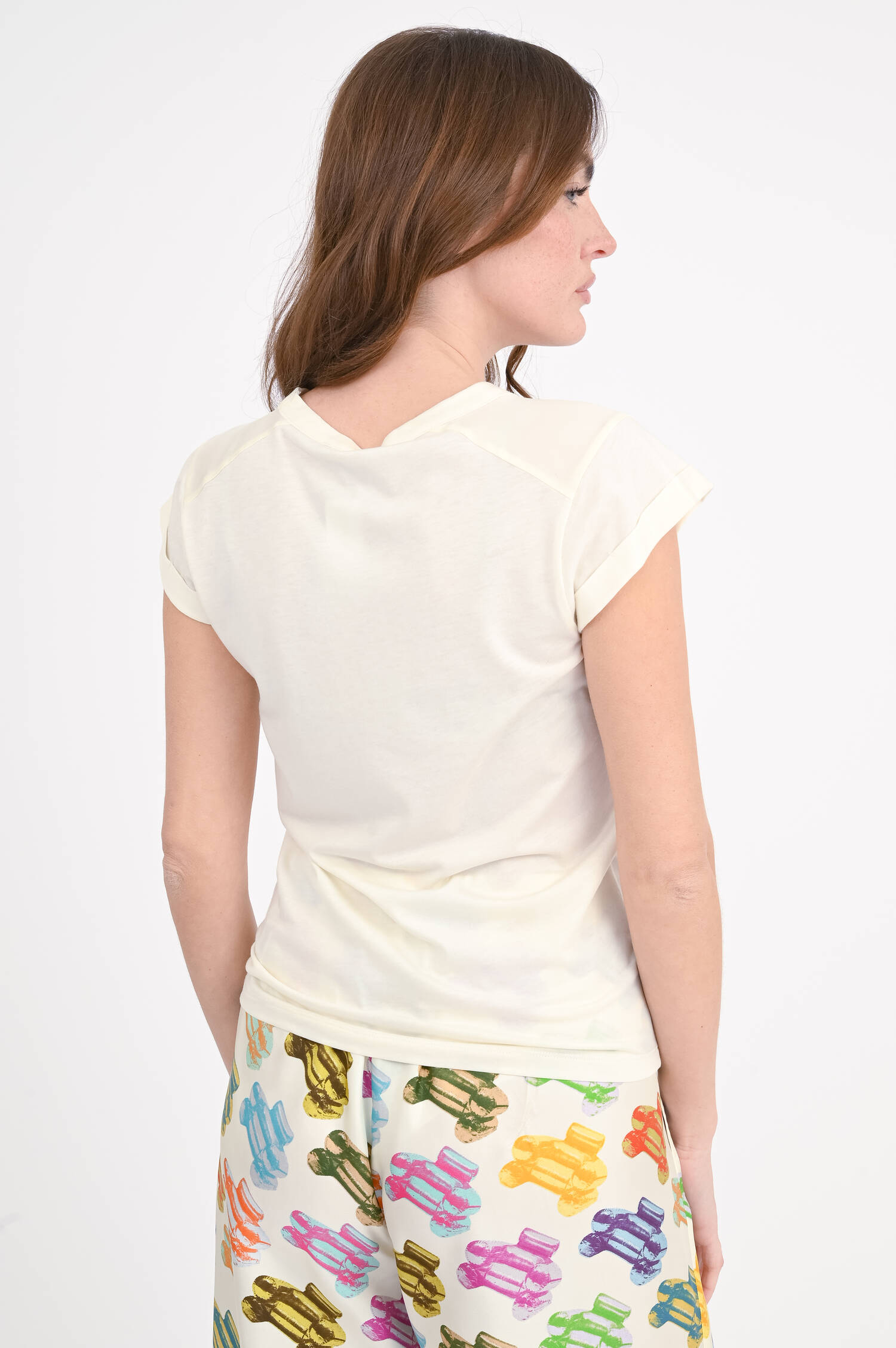 T-Shirt mit Seideneinsatz in Creme