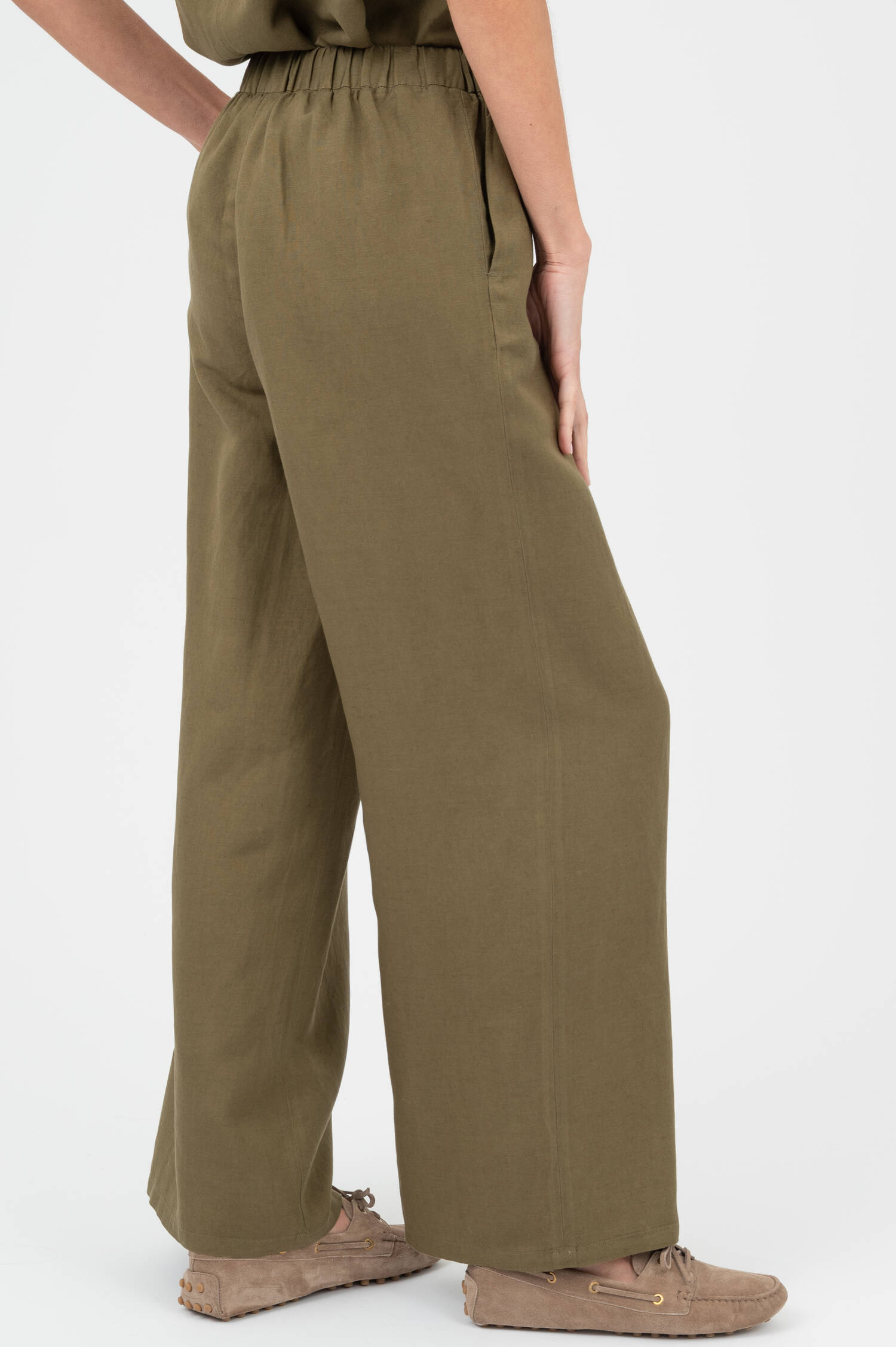 Leinenmix Hose in Olivgrün