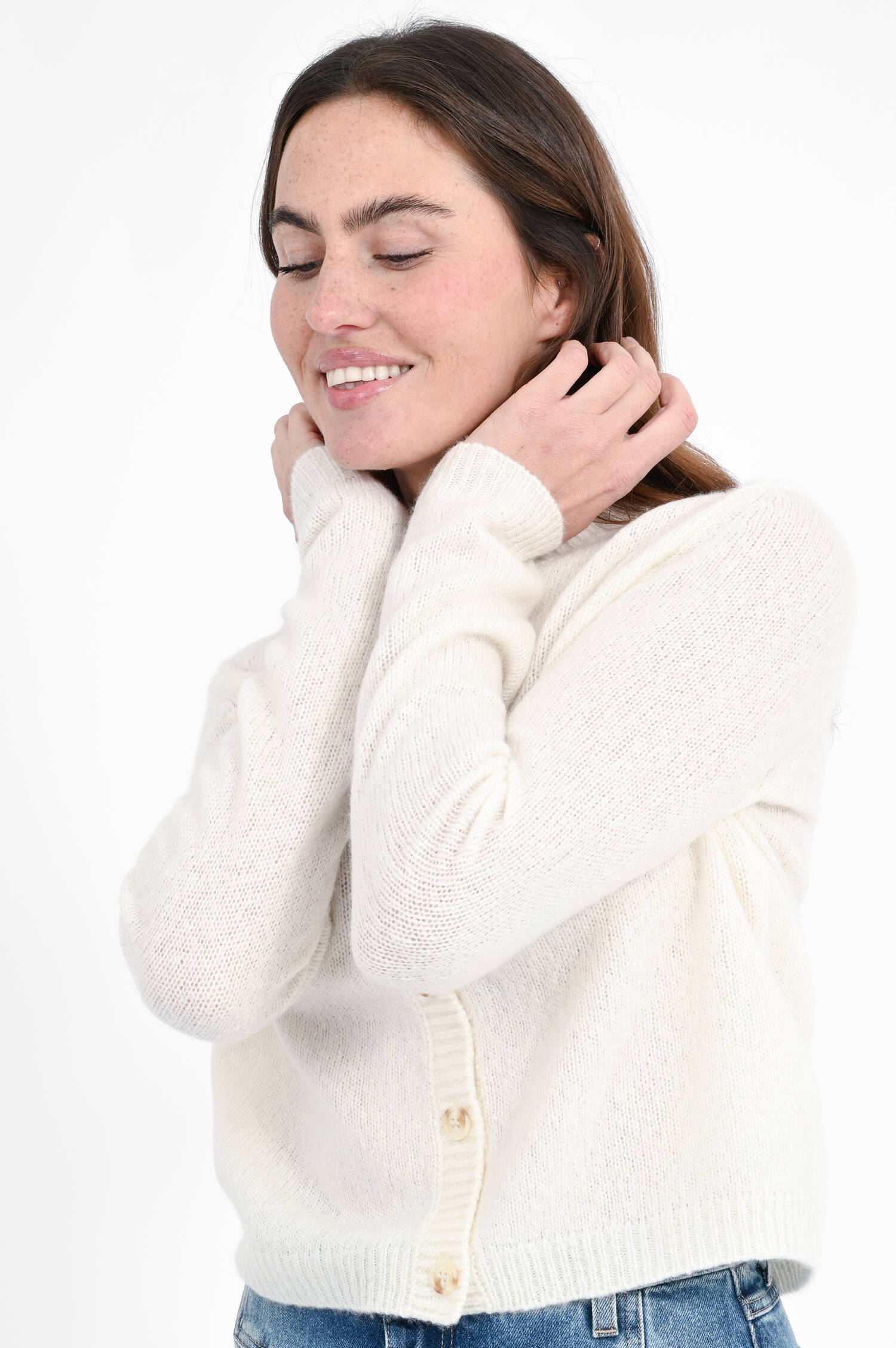 Cashmere-Seiden-Cardigan FELICIA in Creme