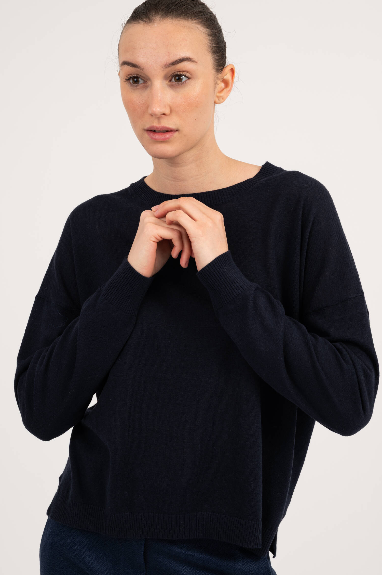 Pullover aus Leinen-Mix in Navy
