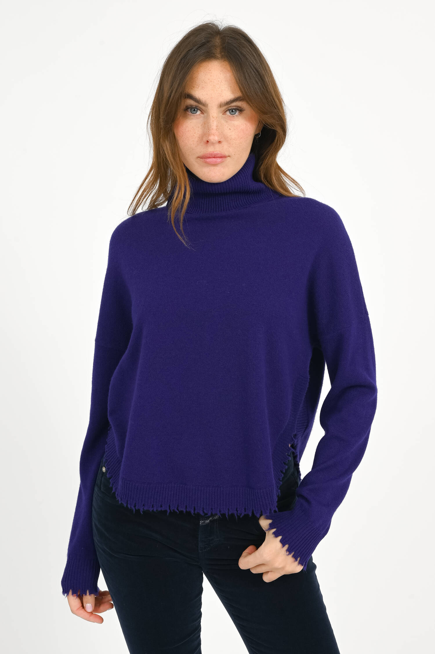 Rollkragenpullover aus Woll-Cash-Mix in Kobaltblau Rollkragenpullover aus Woll-Cash-Mix in Kobaltblau