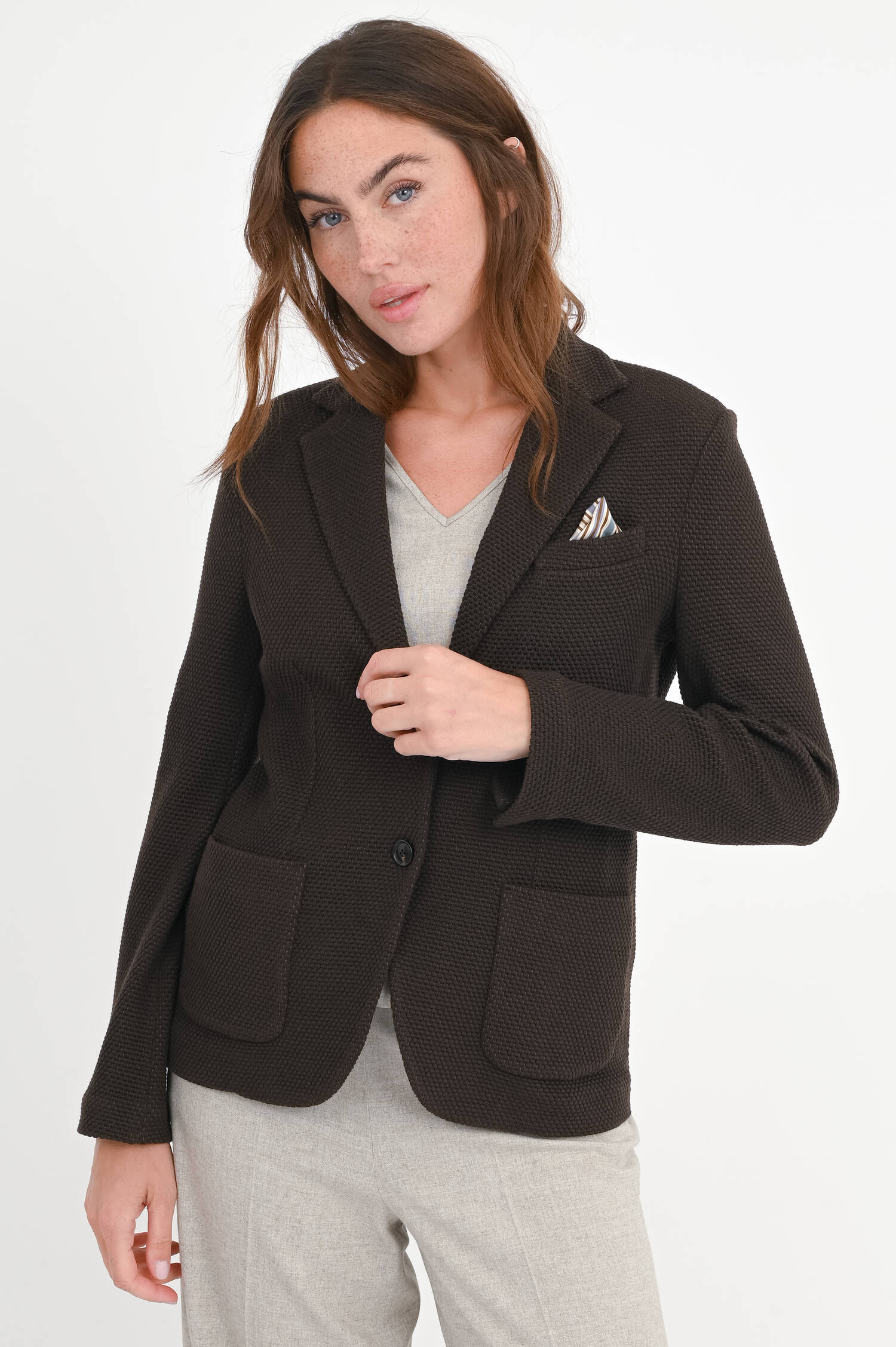 Woll-Blazer mit Struktur in Chocolate