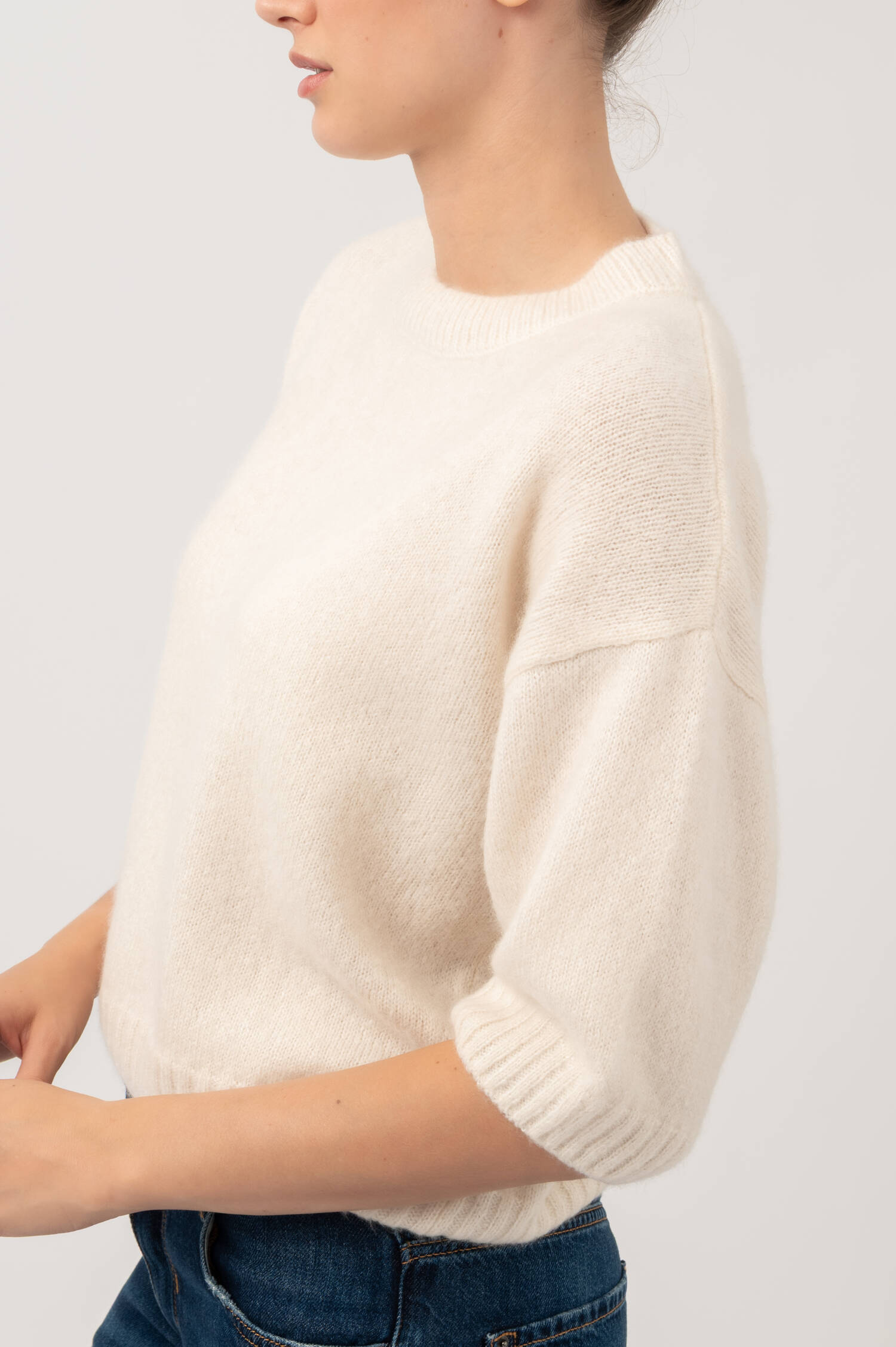 Cashmere-Seiden Dreiviertelarm Pullover in Beige Cashmere-Seiden Dreiviertelarm Pullover in Beige