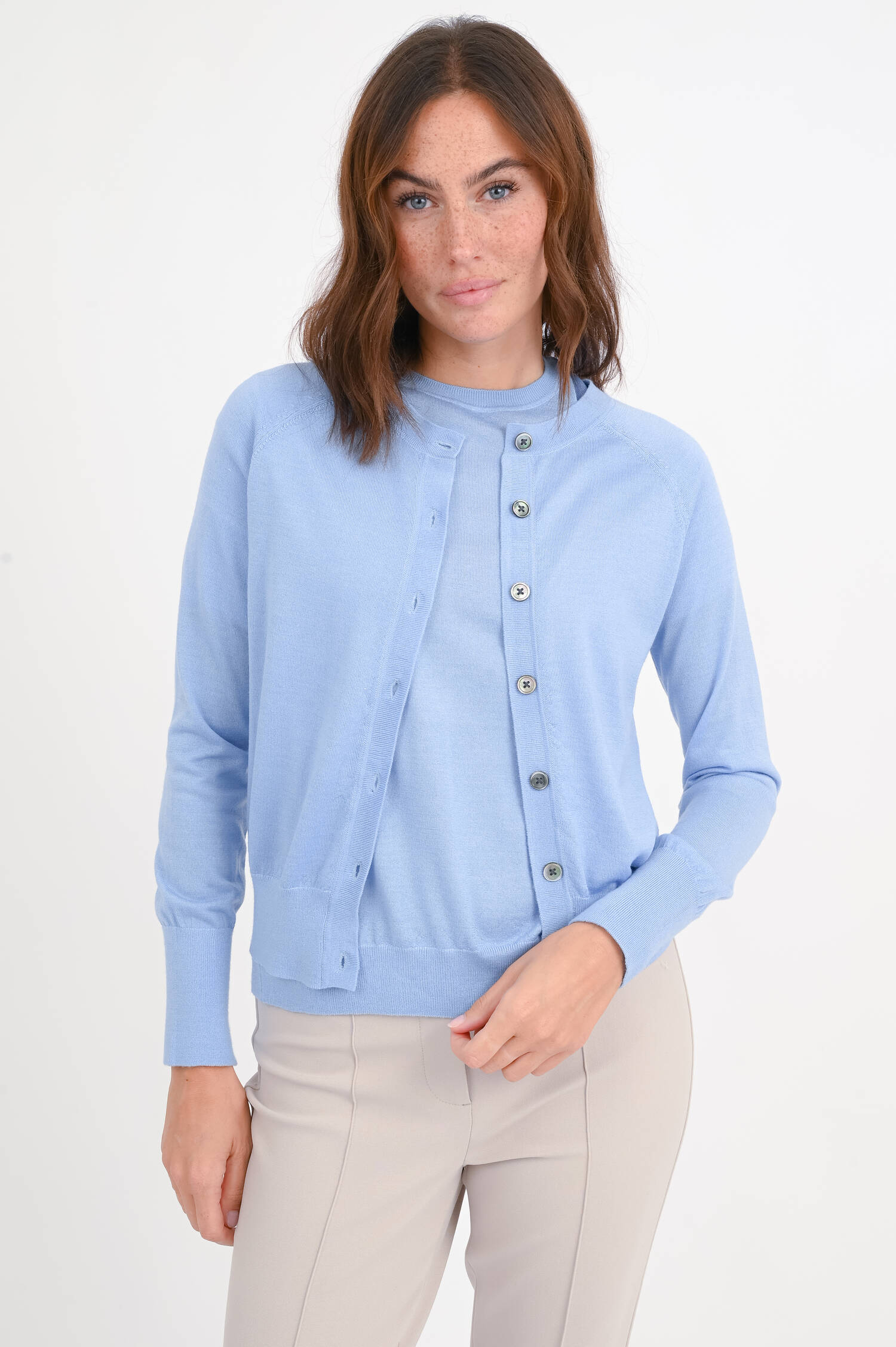 Kurzarm-Woll-Pullover in Hellblau