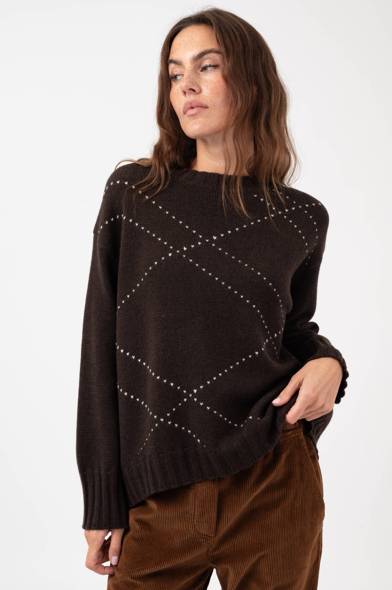 Pullover mit Rautenstrickdetails in Braun