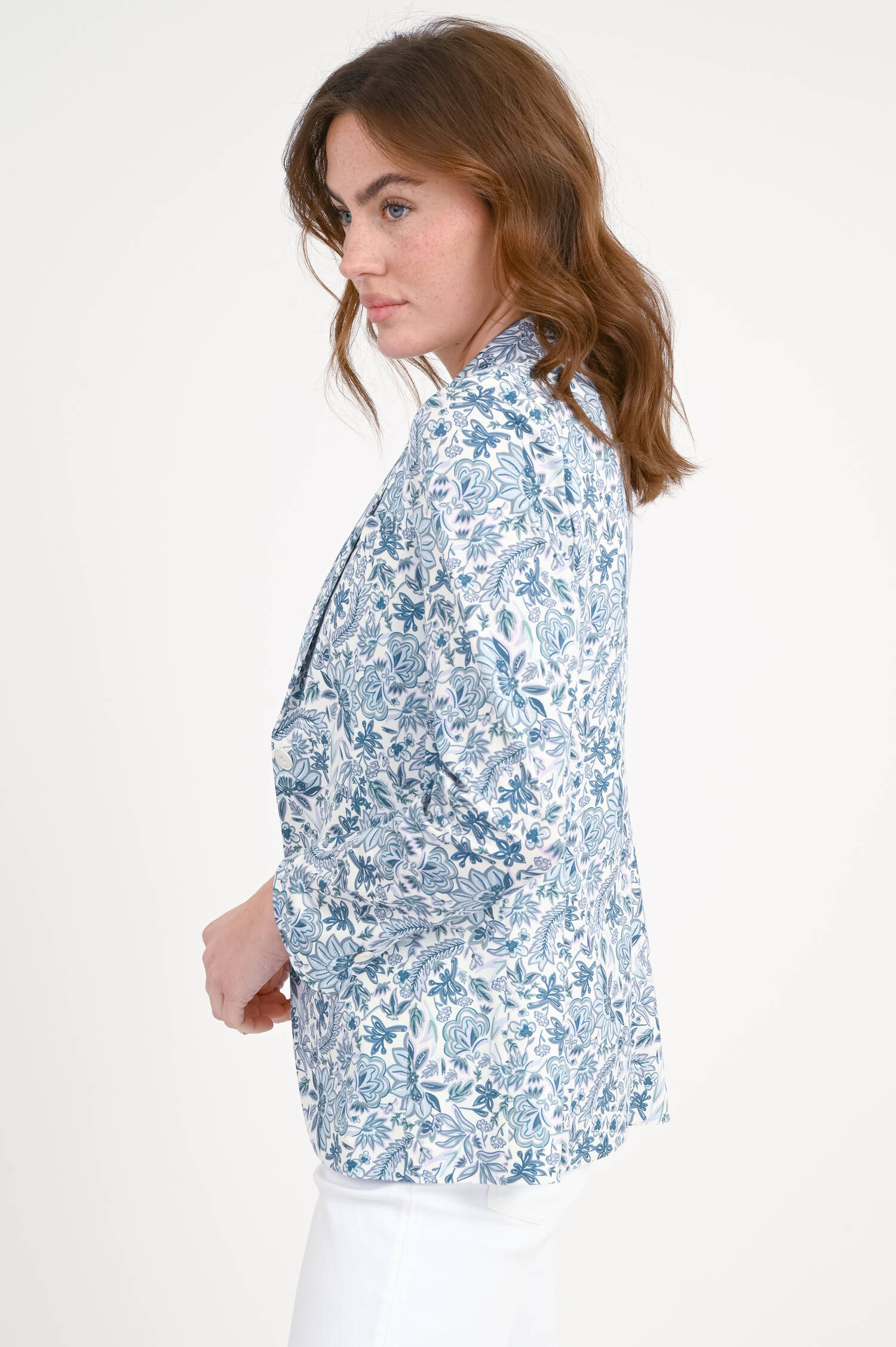 Einreihiger Blumenblazer in Blau/Lila/Weiß