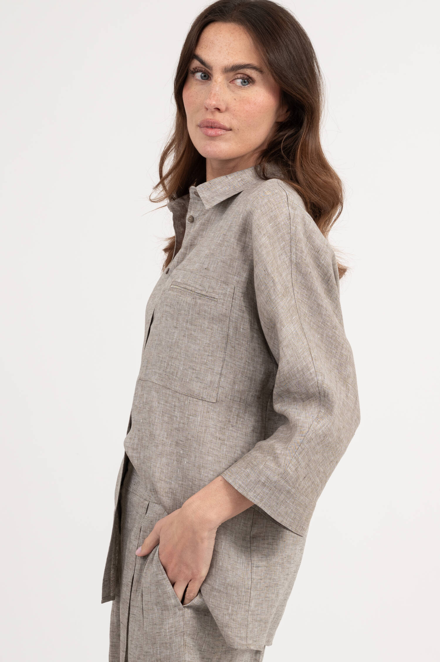 Leinenbluse in Taup meliert