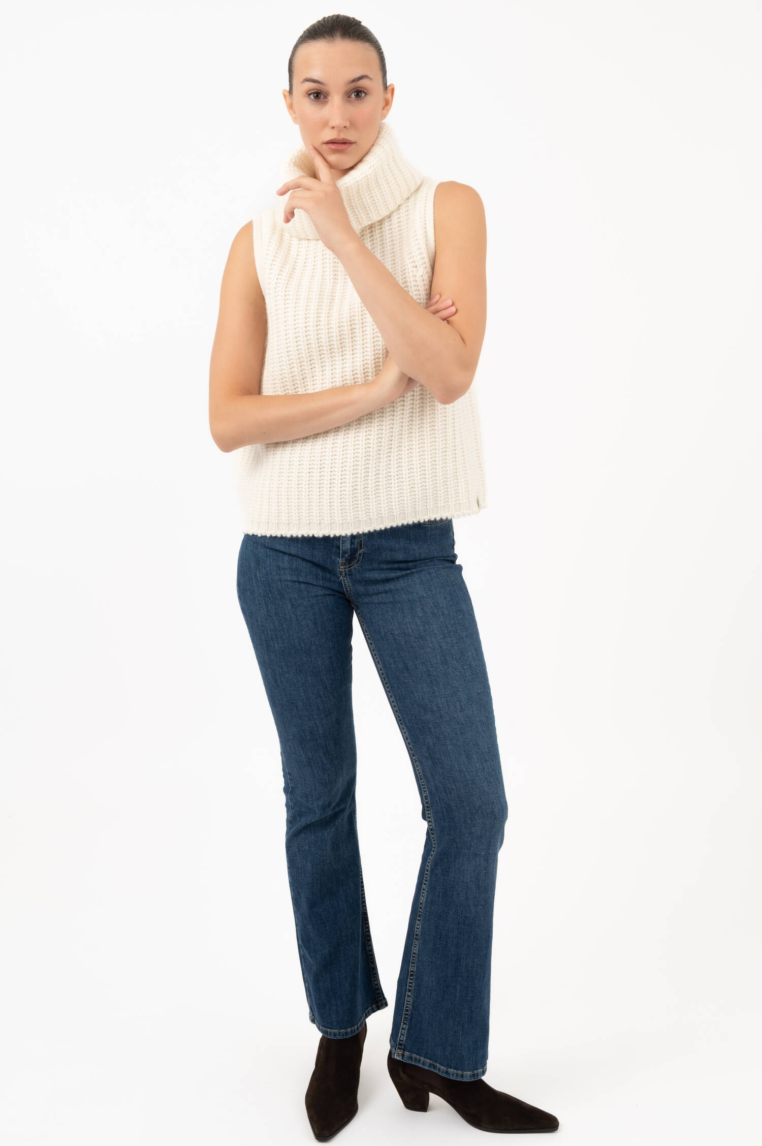 Rollkragen Cashmere Strickweste in Weiß Rollkragen Cashmere Strickweste in Weiß