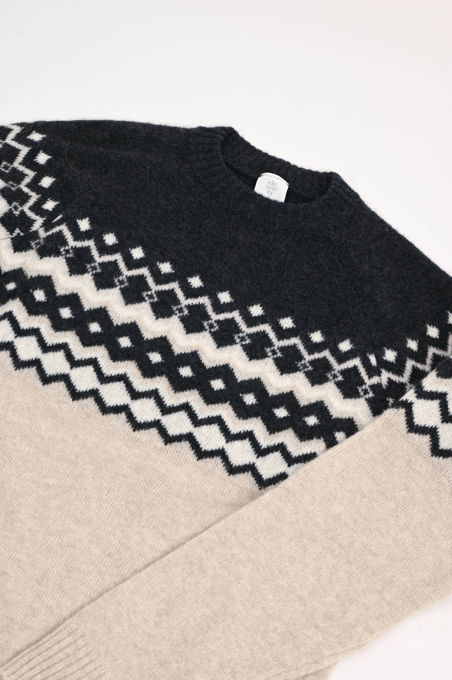 Cashmix-Strickpullover Beige/Schwarz