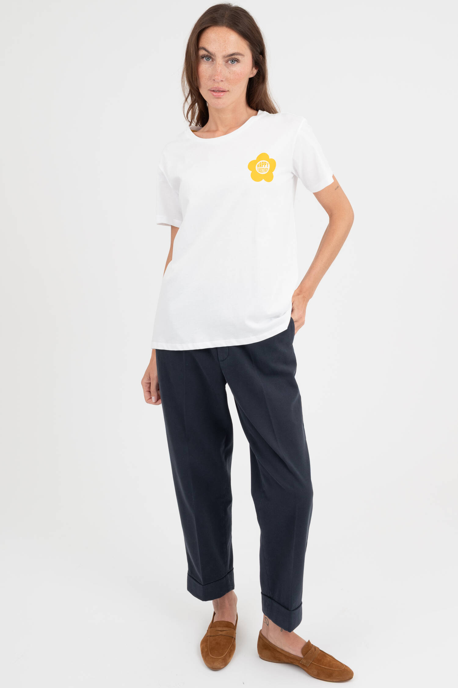T-Shirt HAPPY TOGETHER in Weiß/Gelb