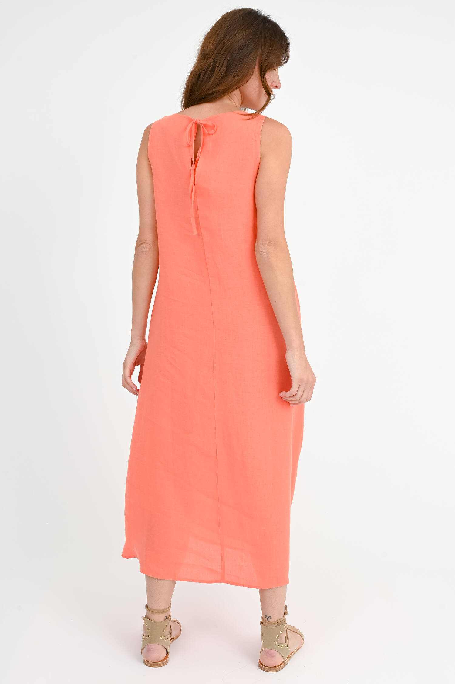 Midi-Kleid aus Leinen in Fusion Coral