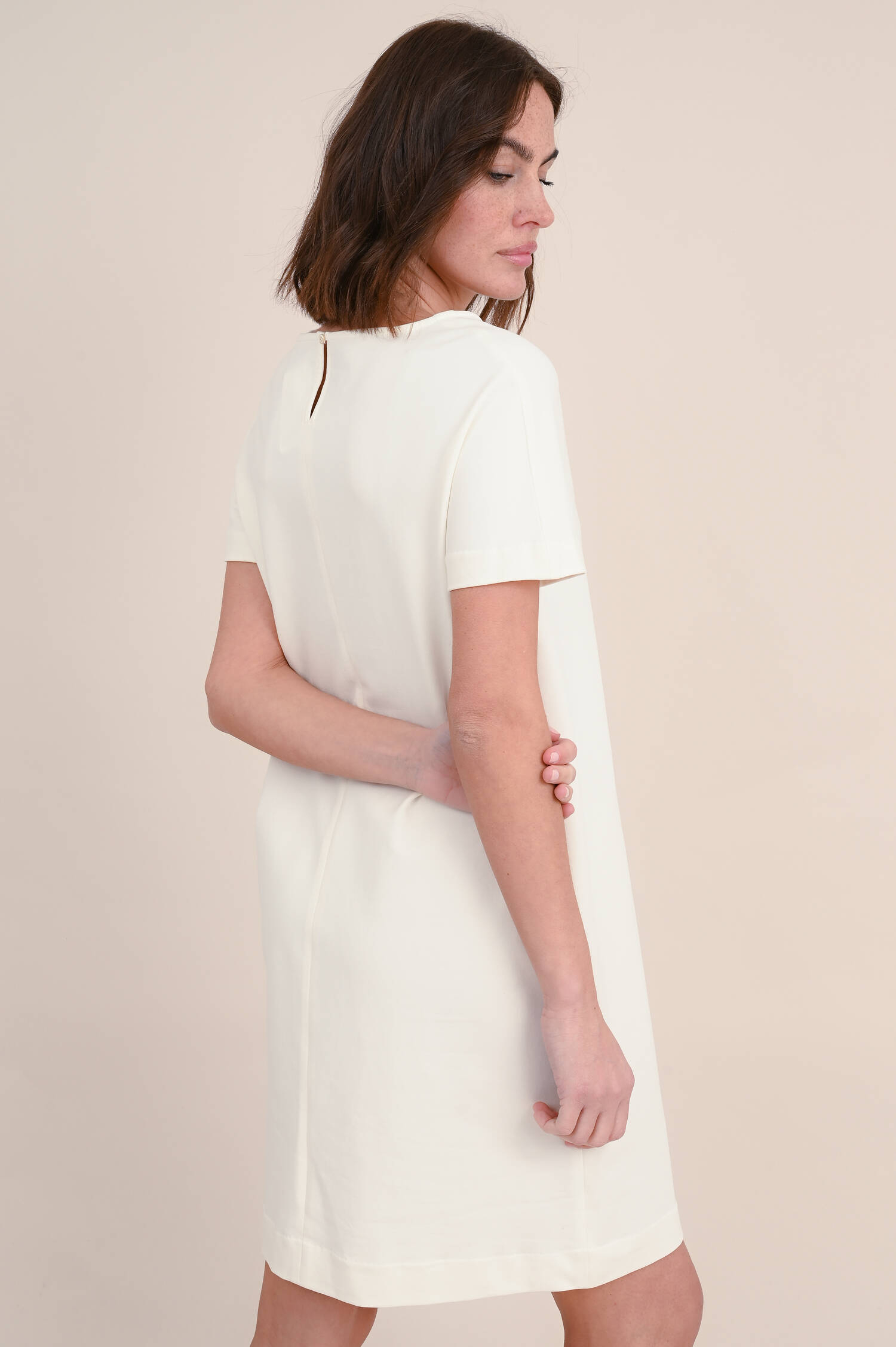 Kurzarm Jersey-Kleid in Natur