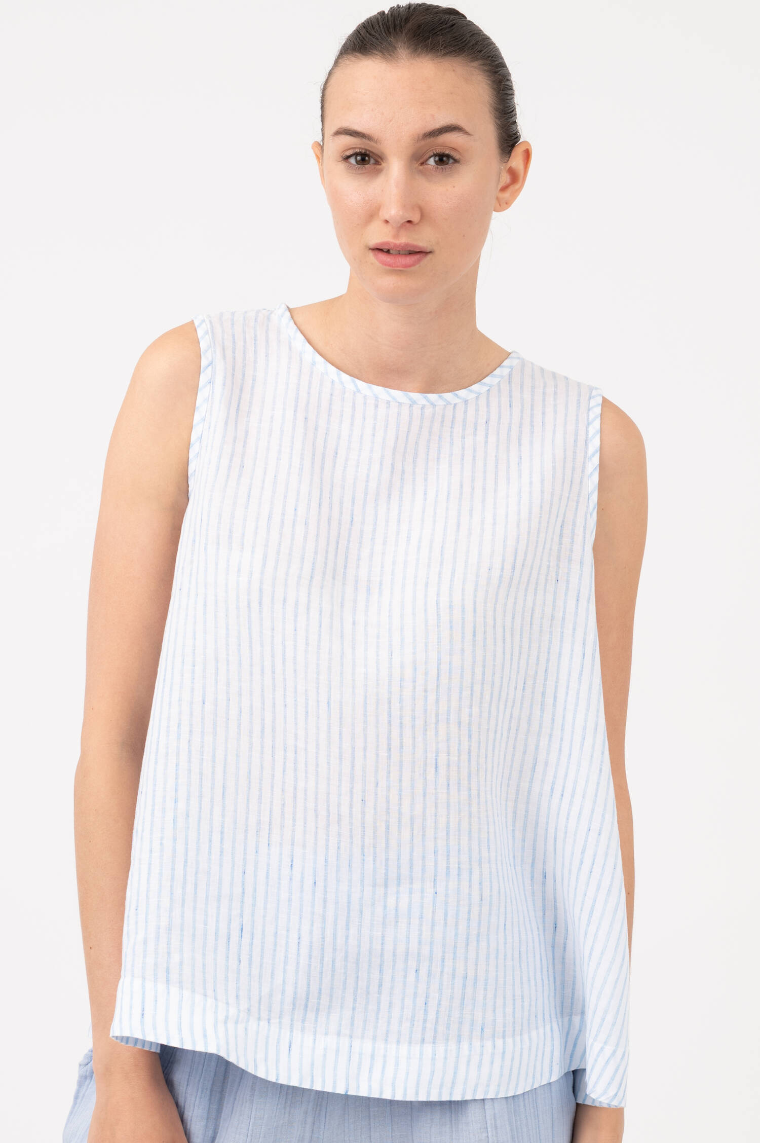 Leinentanktop in Blau/Weiß