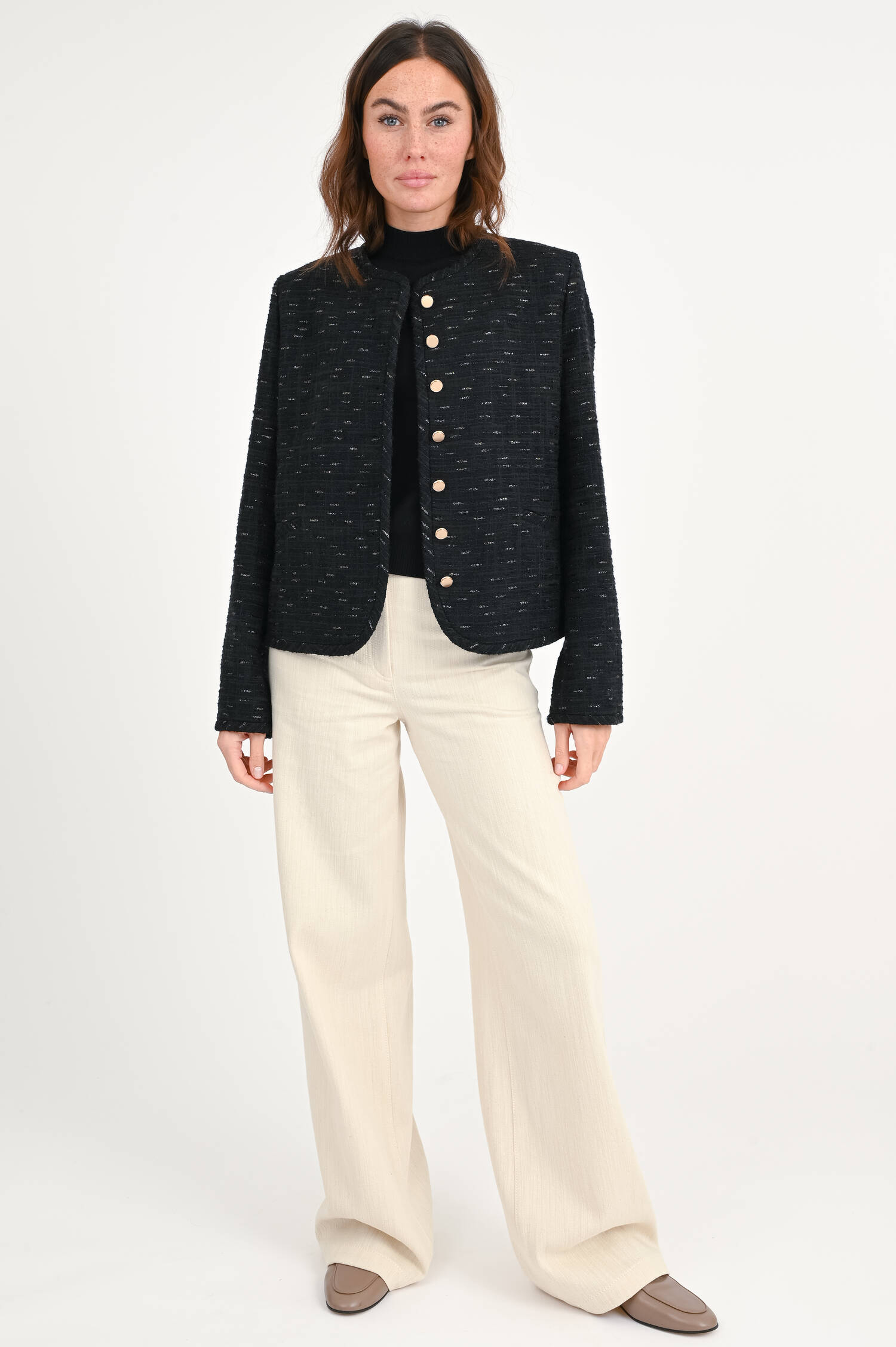 Kurze Tweed-Jacke in Shiny Black