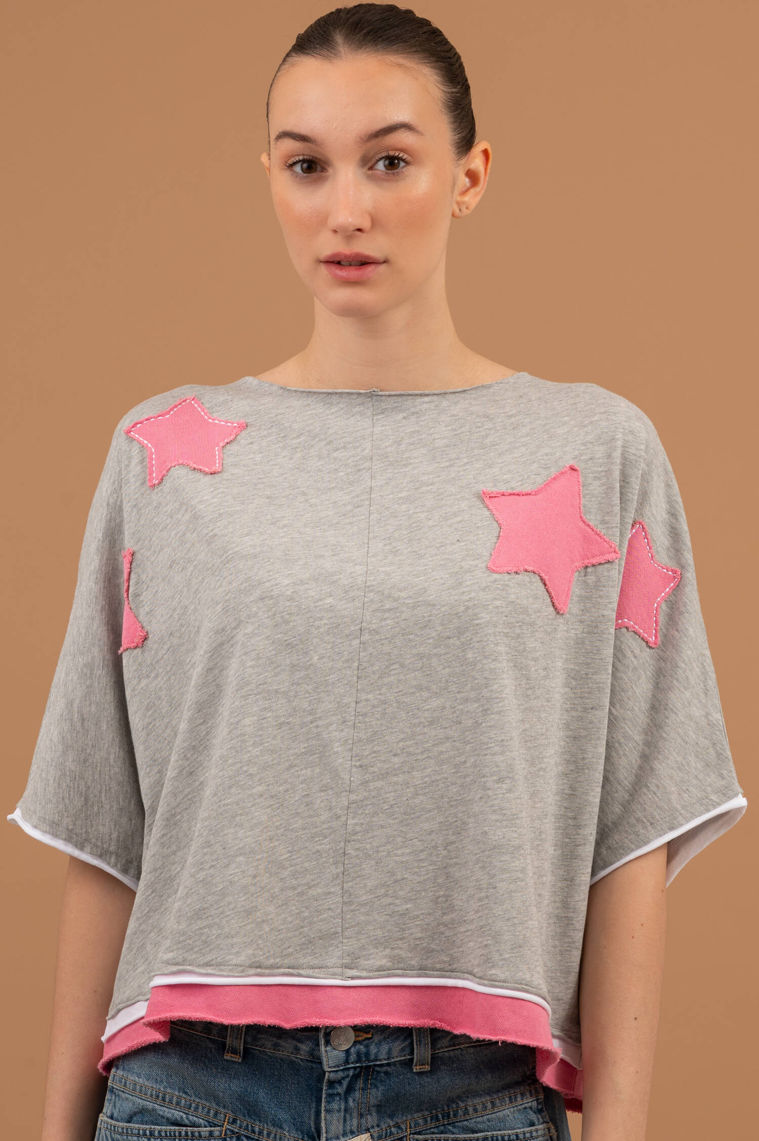 T-Shirt RUMBIA in Grau/Rosa/Weiß