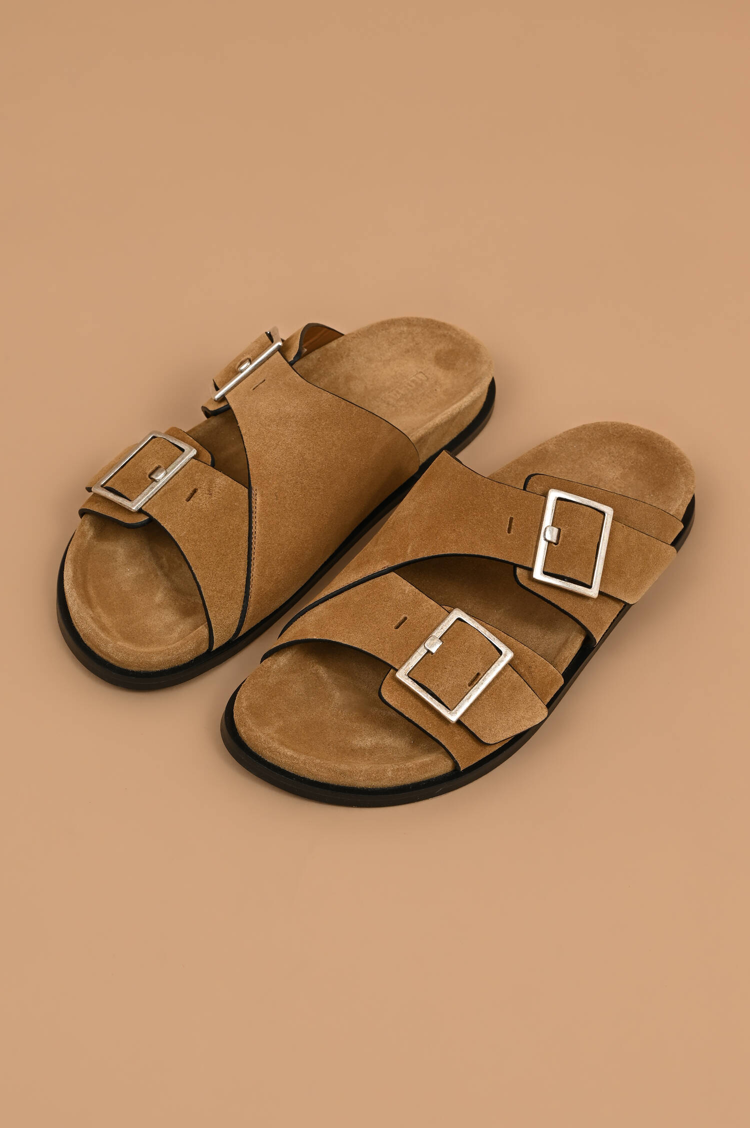 Veloursleder Sandalen in Camelbraun