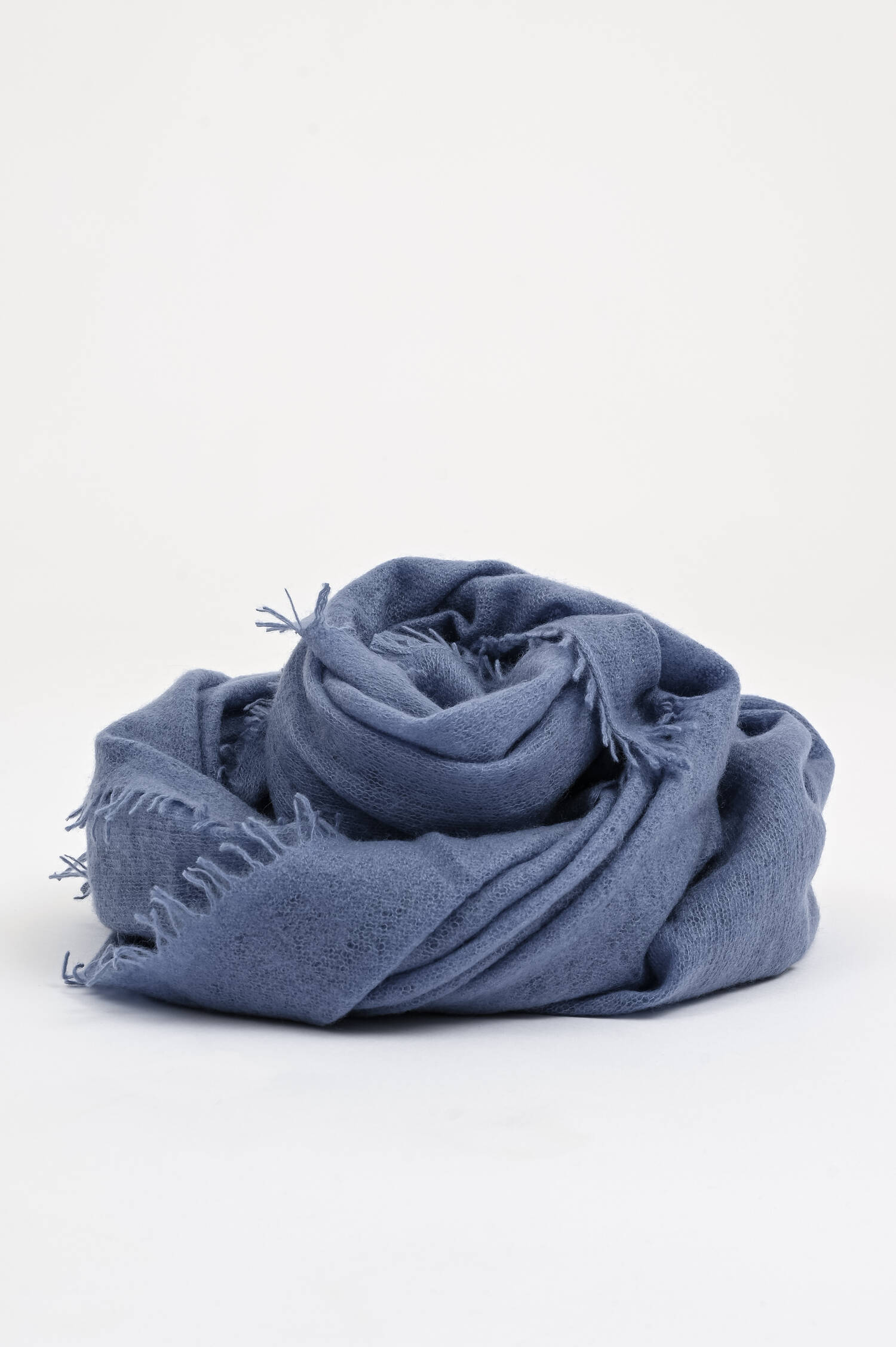 Schal mit Fransenkante aus Cashmere in Graublau