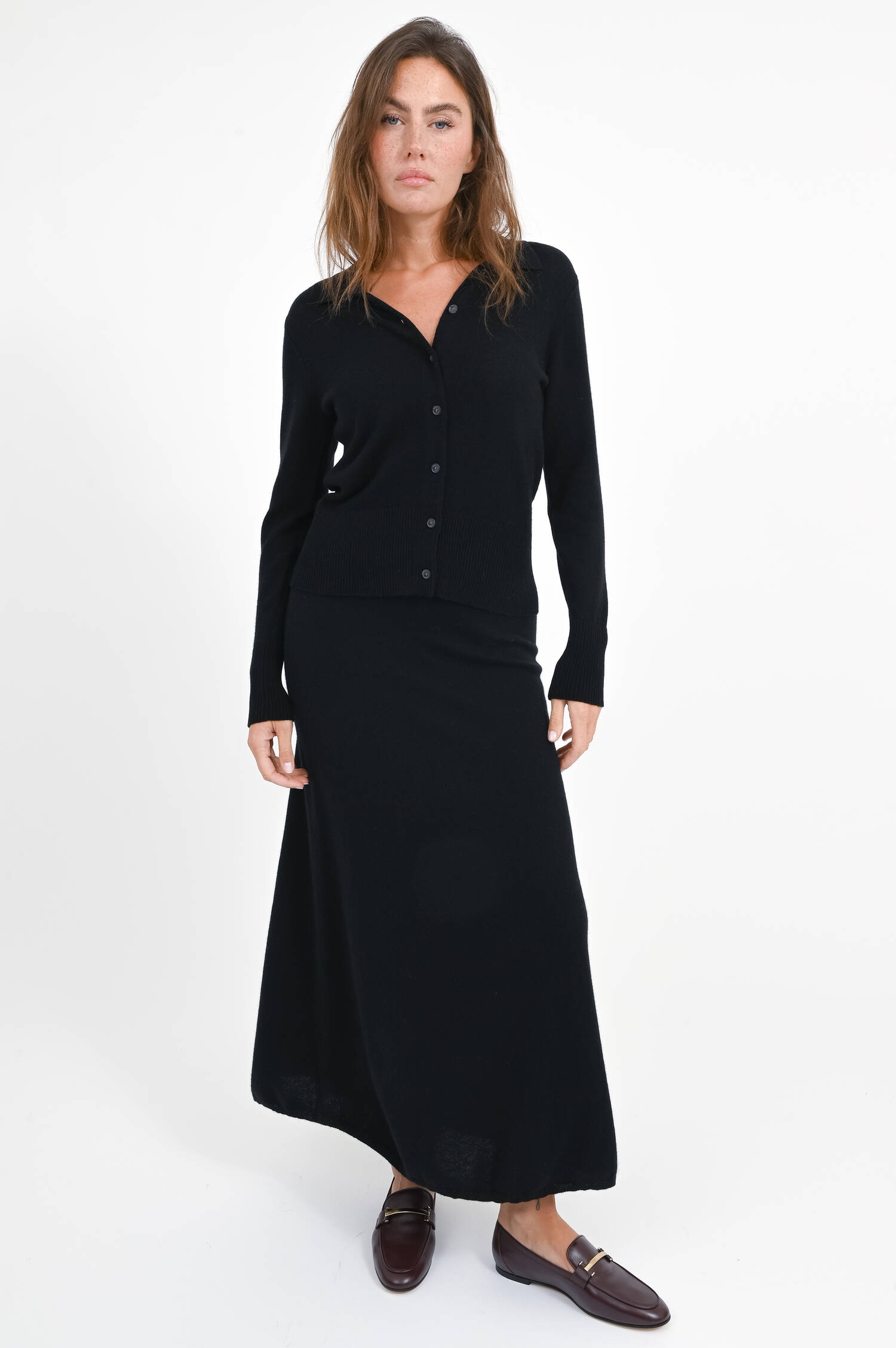 Cashmere-Jacke mit Polokragen in Schwarz