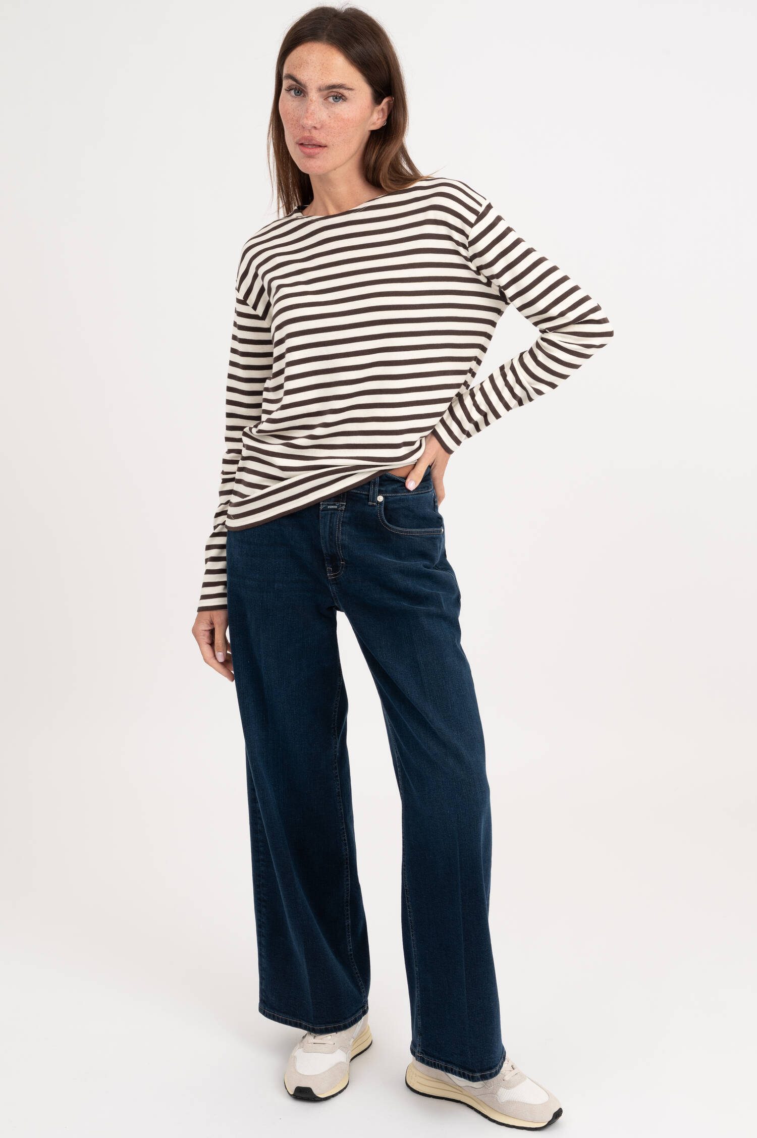 Langarm Shirt in Braun/Weiß gestreift