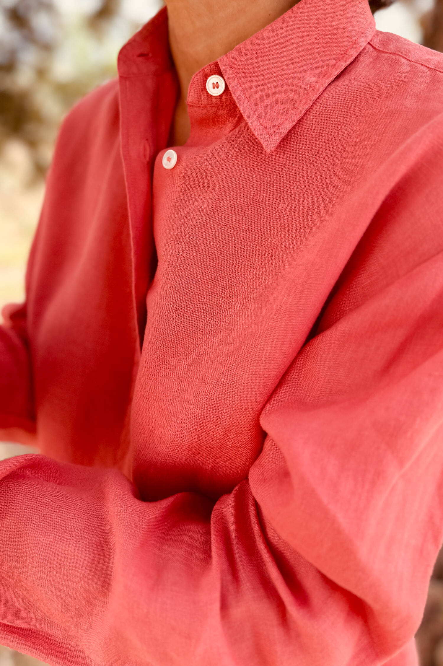 Langarm-Leinenbluse SILVY in Coral