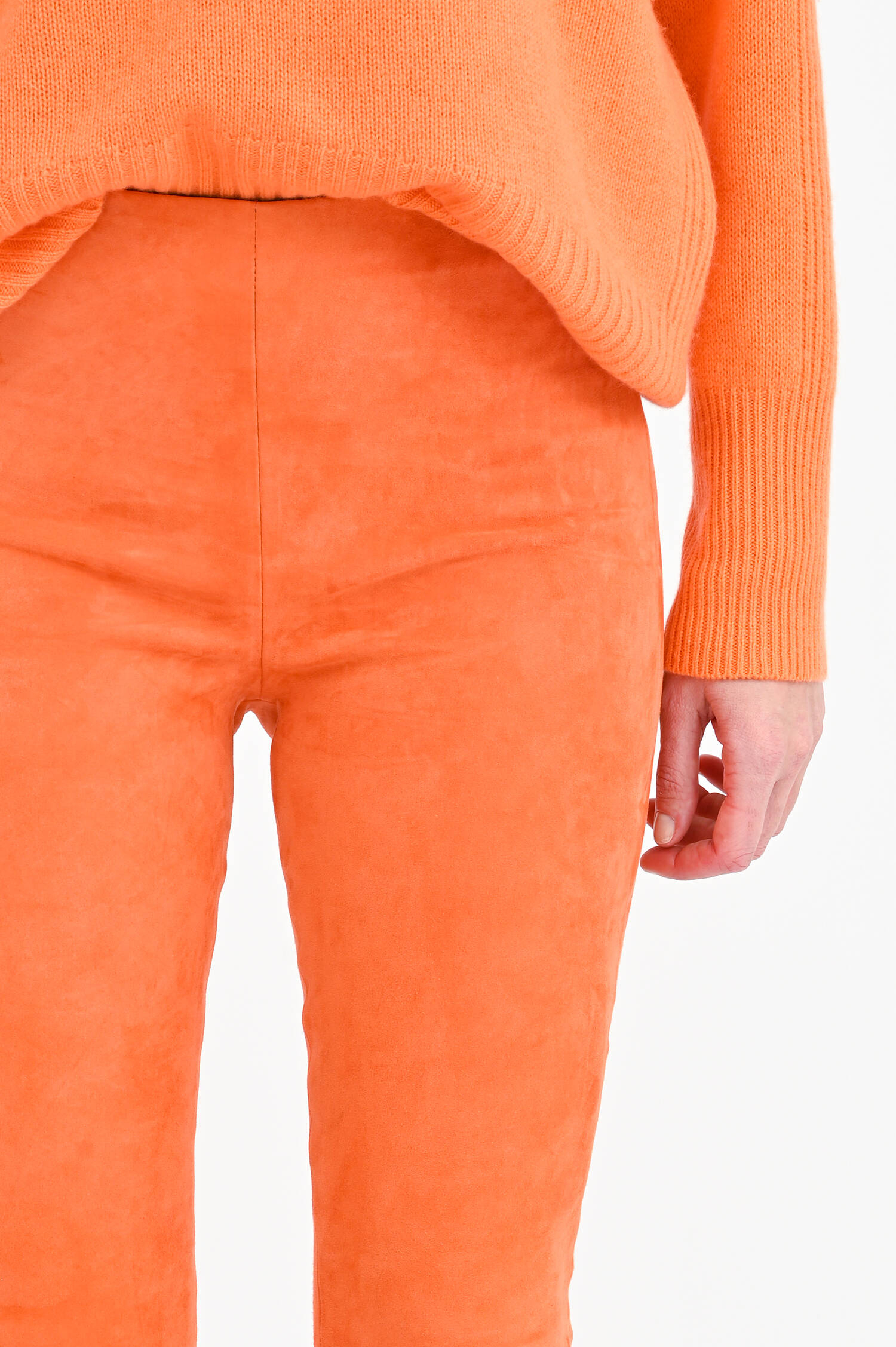 Slim Fit Velourslederhose in Orange