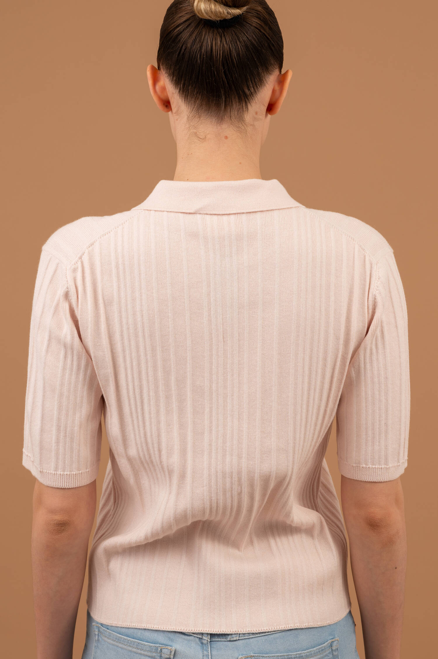 Rippstrick Polo-Shirt in Blush Rosa