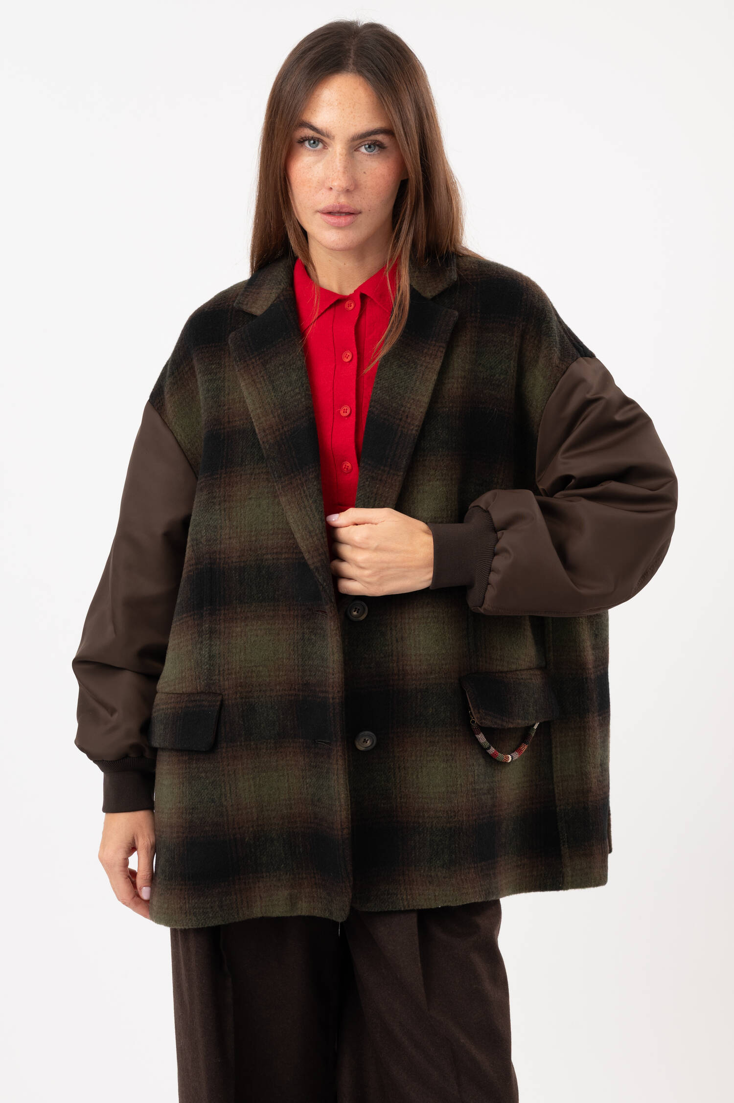 Woll-Mix-Jacke KARO in Braun/Grün Woll-Mix-Jacke KARO in Braun/Grün