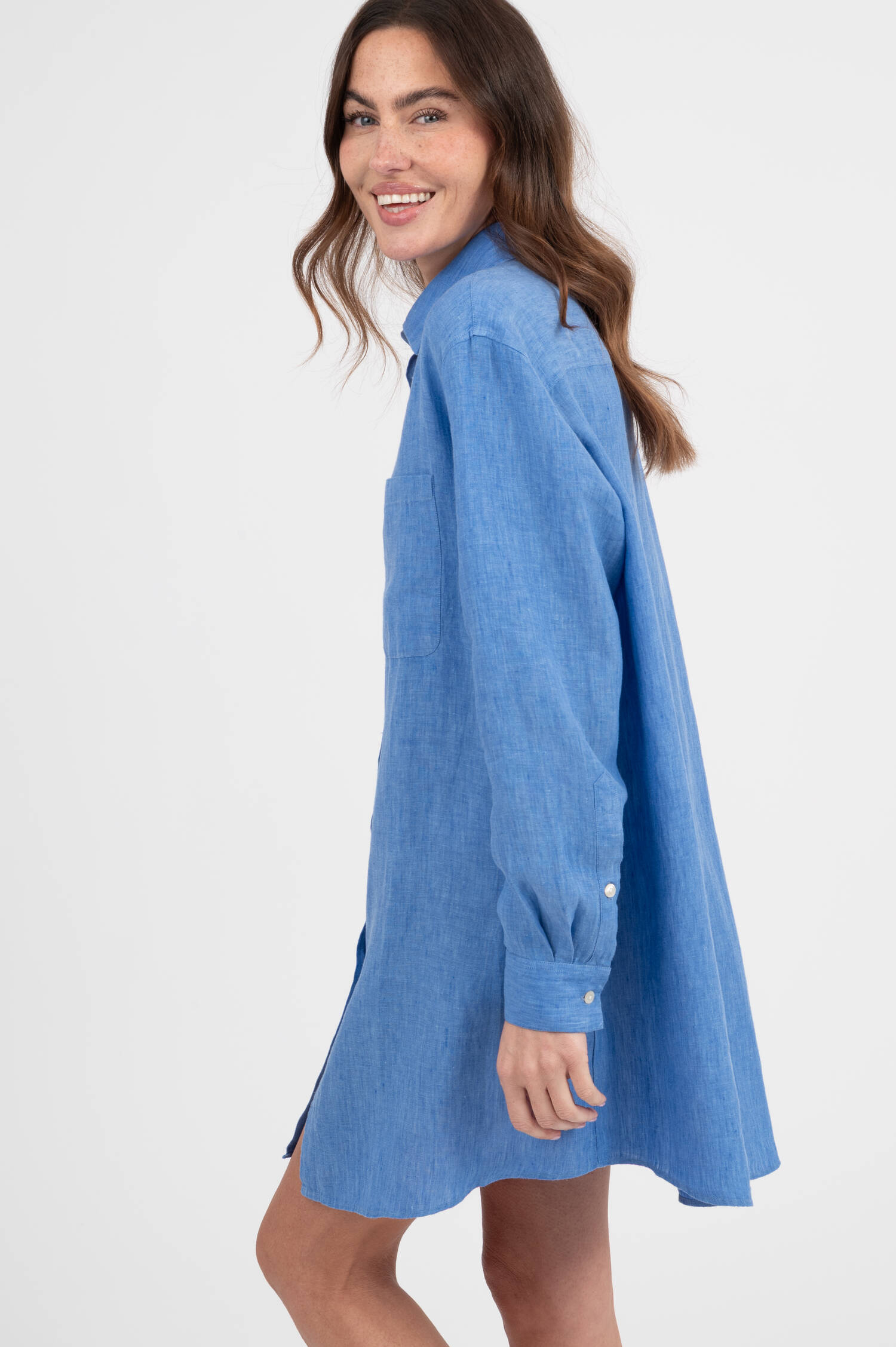 Leinenbluse TAHIA in Blau meliert