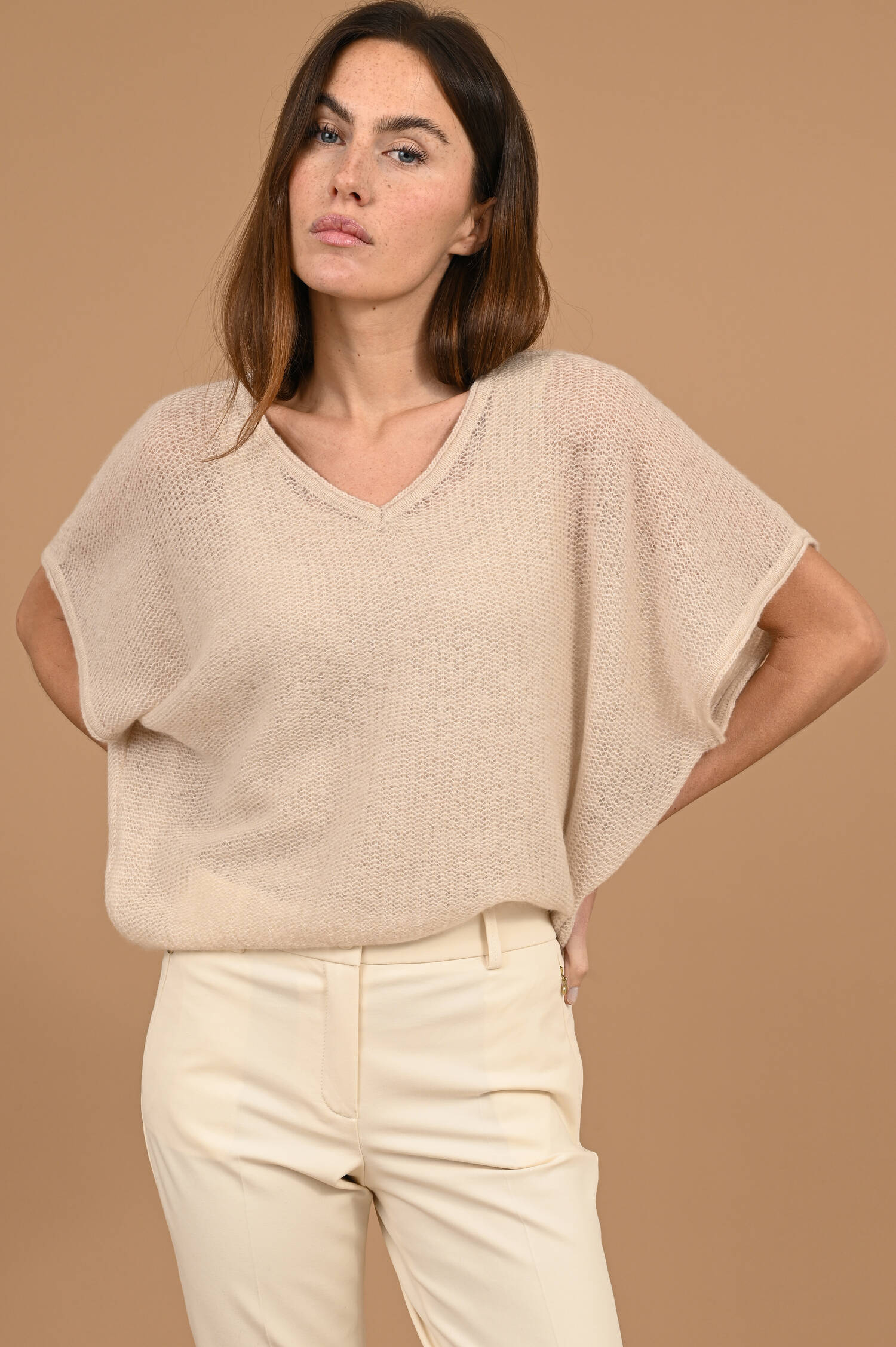 Strickpullover in Sandbeige