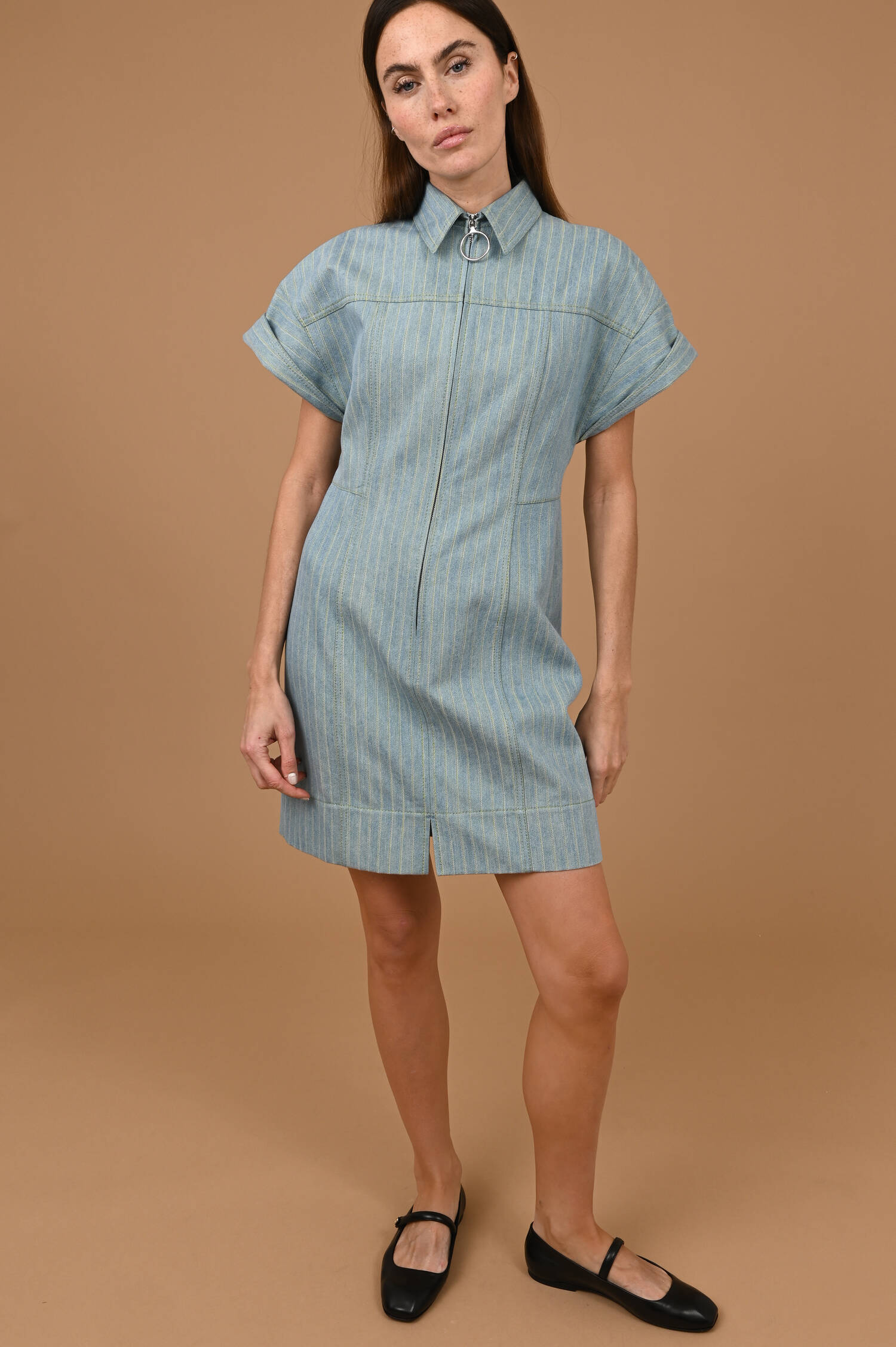 Denimblusenkleid in Hellblau/Grün