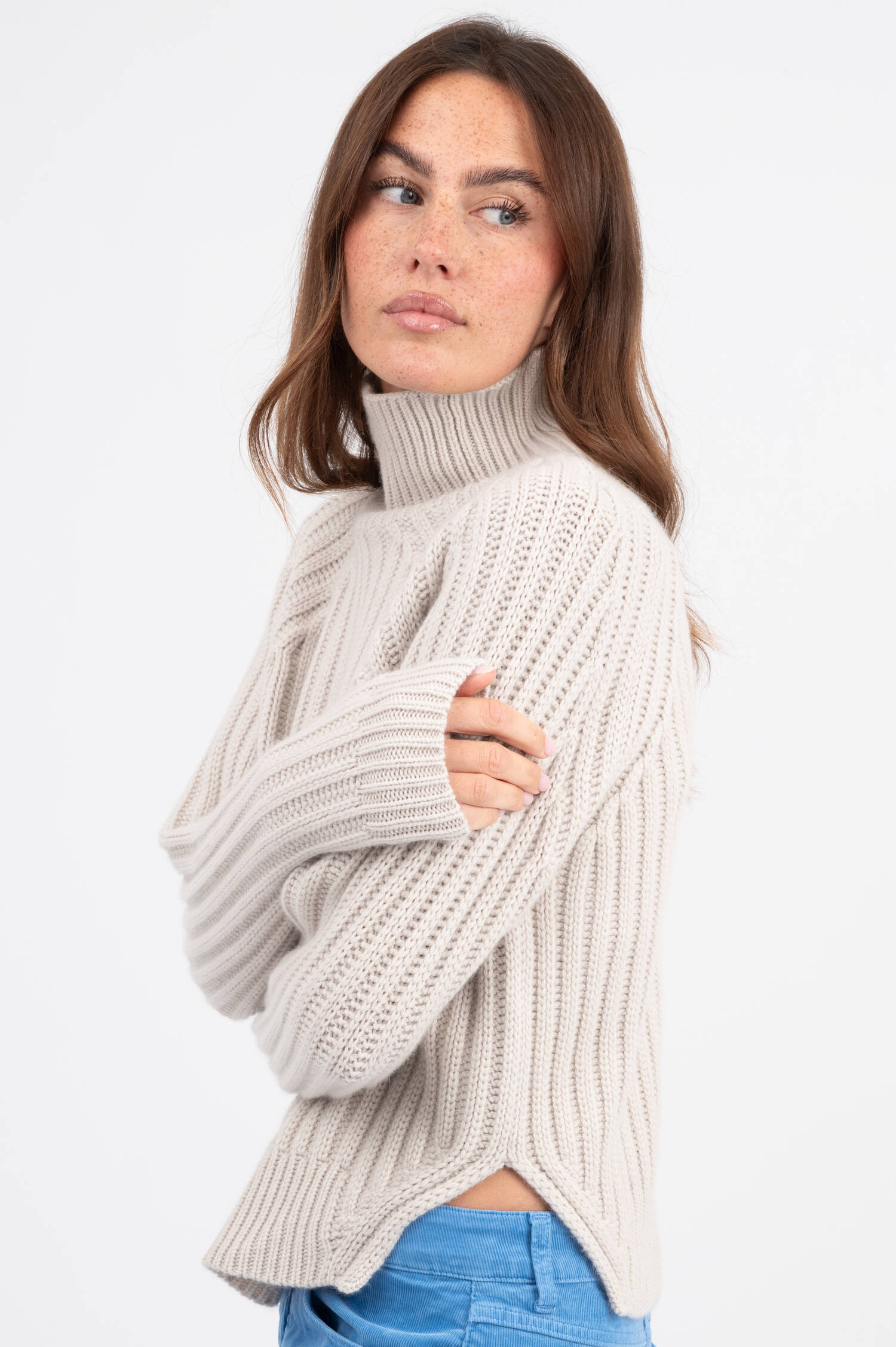Rollkragen Rippstrick Pullover in Beige Rollkragen Rippstrick Pullover in Beige
